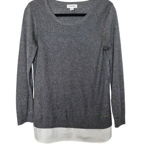 Calvin Klein gray textured sweater blouse office wear crew neck womens size M